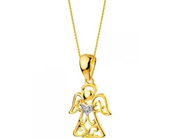 Zawieszka z żółtego złota z diamentem - aniołek, serce - 0,004 ct - próba 375