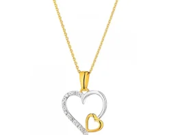 Zawieszka z żółtego złota z diamentami - serca - 0,01 ct - próba 375