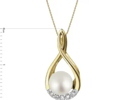 Zawieszka z żółtego złota z diamentami i perłą - próba 585