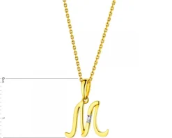 Zawieszka z żółtego złota z diamentem - litera M - 0,004 ct - próba 585