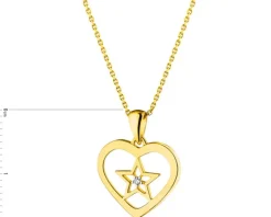 Zawieszka z żółtego złota z diamentem - serce, gwiazda - 0,006 ct - próba 375