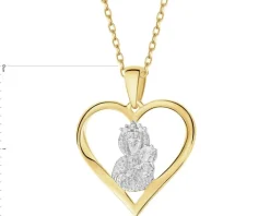 Zawieszka z żółtego złota z diamentami - medalik Matka Boska Częstochowska - 0,003 ct - próba 375