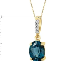 Zawieszka z żółtego złota z diamentami i topazem London Blue - próba 585