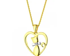 Zawieszka z żółtego złota z diamentem - kot, serce - 0,006 ct - próba 375