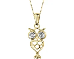 Zawieszka z żółtego złota z diamentami - sowa - 0,01 ct - próba 585