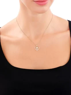 Zawieszka z żółtego złota z diamentami - sowa, serce - 0,01 ct - próba 585