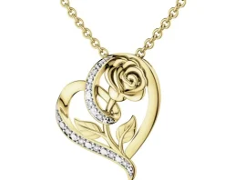 Zawieszka z żółtego złota z diamentami - serce, róża - 0,05 ct - próba 585