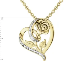Zawieszka z żółtego złota z diamentami - serce, róża - 0,05 ct - próba 585