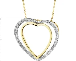 Zawieszka z żółtego złota z diamentami - serca - 0,10 ct - próba 375