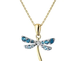 Zawieszka z żółtego złota z diamentem i topazami - ważka - próba 375