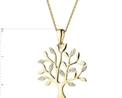Zawieszka z żółtego złota z diamentami - drzewko - 0,01 ct - próba 585