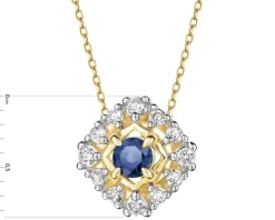 Zawieszka z żółtego złota z diamentami i szafirem - próba 585