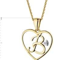 Zawieszka z żółtego złota z diamentem - litera B, serce - 0,005 ct - próba 375
