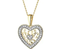 Zawieszka z żółtego złota z diamentami - serce - 0,12 ct - próba 585