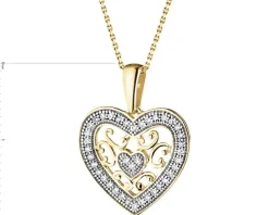 Zawieszka z żółtego złota z diamentami - serce - 0,12 ct - próba 585