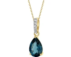 Zawieszka z żółtego złota z diamentami i topazem London Blue - próba 585