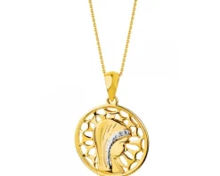 Zawieszka z żółtego złota z diamentami - medalik Matka Boska - 0,006 ct - próba 375