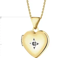 Zawieszka z żółtego złota z diamentem - puzderko - serce - 0,005 ct - próba 375