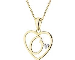 Zawieszka z żółtego złota z diamentem - litera O, serce - 0,005 ct - próba 375