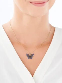 Zawieszka z żółtego złota z diamentami i szafirami - motyl - próba 585
