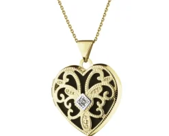 Zawieszka z żółtego złota z diamentem - puzderko - serce - 0,01 ct - próba 585