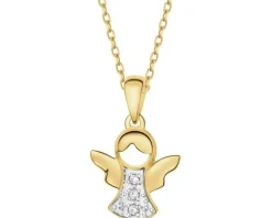 Zawieszka z żółtego złota z diamentami - aniołek - 0,02 ct - próba 585