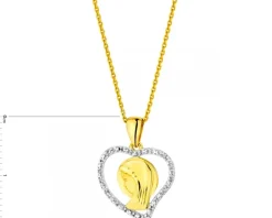 Zawieszka z żółtego złota z diamentami - medalik Matka Boska, serce - 0,01 ct - próba 375