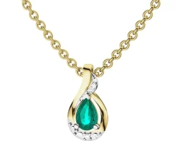 Zawieszka z żółtego złota z diamentami i szmaragdem - próba 585