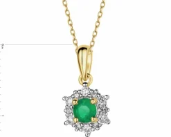 Zawieszka z żółtego złota z diamentami i szmaragdem - próba 585