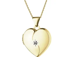 Zawieszka z żółtego złota z diamentem - puzderko - serce - 0,005 ct - próba 585