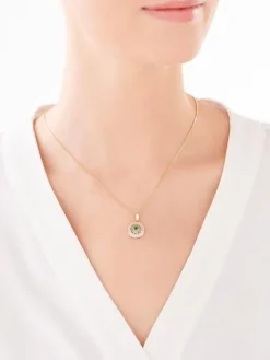 Zawieszka z żółtego złota z diamentami i szmaragdem - rozeta - próba 585