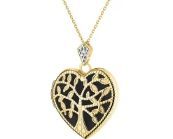 Zawieszka z żółtego złota z diamentem - puzderko - serce, drzewko - 0,005 ct - próba 585