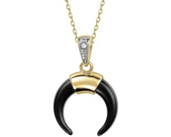 Zawieszka z żółtego złota z diamentem i onyksem - Księżyc - próba 585