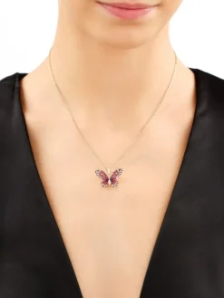 Zawieszka z żółtego złota z diamentami i kamieniami szlachetnymi - motyl - próba 585