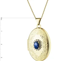 Zawieszka z żółtego złota z diamentami i szafirem syntetycznym - puzderko - próba 585