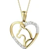 Zawieszka z żółtego złota z diamentami - serce, koń - 0,01 ct - próba 585