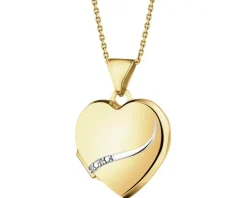 Zawieszka z żółtego złota z diamentami - puzderko - serce - 0,01 ct - próba 375