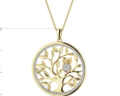 Zawieszka z żółtego złota z diamentami - drzewko, sowa - 0,02 ct - próba 375