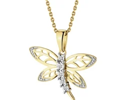 Zawieszka z żółtego złota z diamentami - ważka - 0,01 ct - próba 375