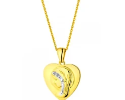 Zawieszka z żółtego złota z diamentami - medalik Matka Boska, serce - 0,006 ct - próba 375