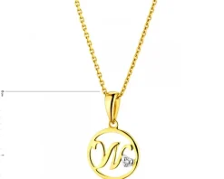 Zawieszka z żółtego złota z diamentem - litera W - 0,003 ct - próba 585