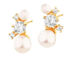 Zlote kolczyki z perłami i cyrkoniami