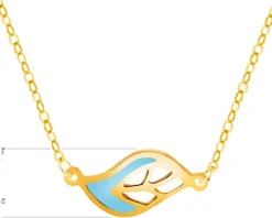 Zloty naszyjnik z emalią, ankier - liść