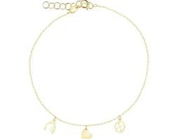 Złota bransoletka - podkowa, serca, koniczyna