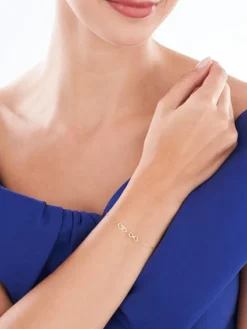 Złota bransoletka, ankier - nieskończoność, serca