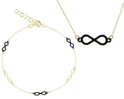 Złota bransoletka i naszyjnik z malowanymi elementami ozdobnymi - komplet - nieskończoności