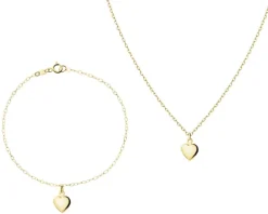 Złota bransoletka i naszyjnik - komplet - serce