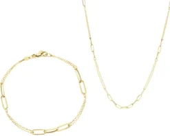 Złota bransoletka i naszyjnik - komplet - paper clip