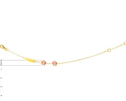 Złota bransoletka z blaszką, emalią, ankier - motyle