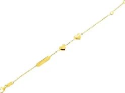 Złota bransoletka z blaszką, ankier - serca